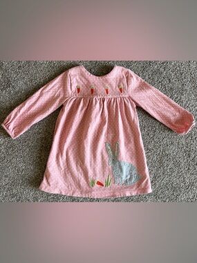 Baby Boden Pink Long-Sleeve Bunny & Carrot Dress